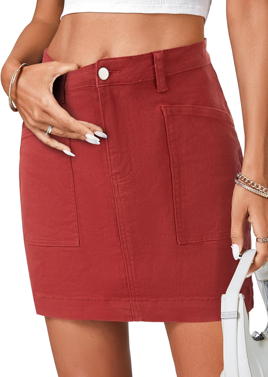 LYANER Women's Denim Skirt High Waist Casual Stretch Mini Jean Skirts with Pockets