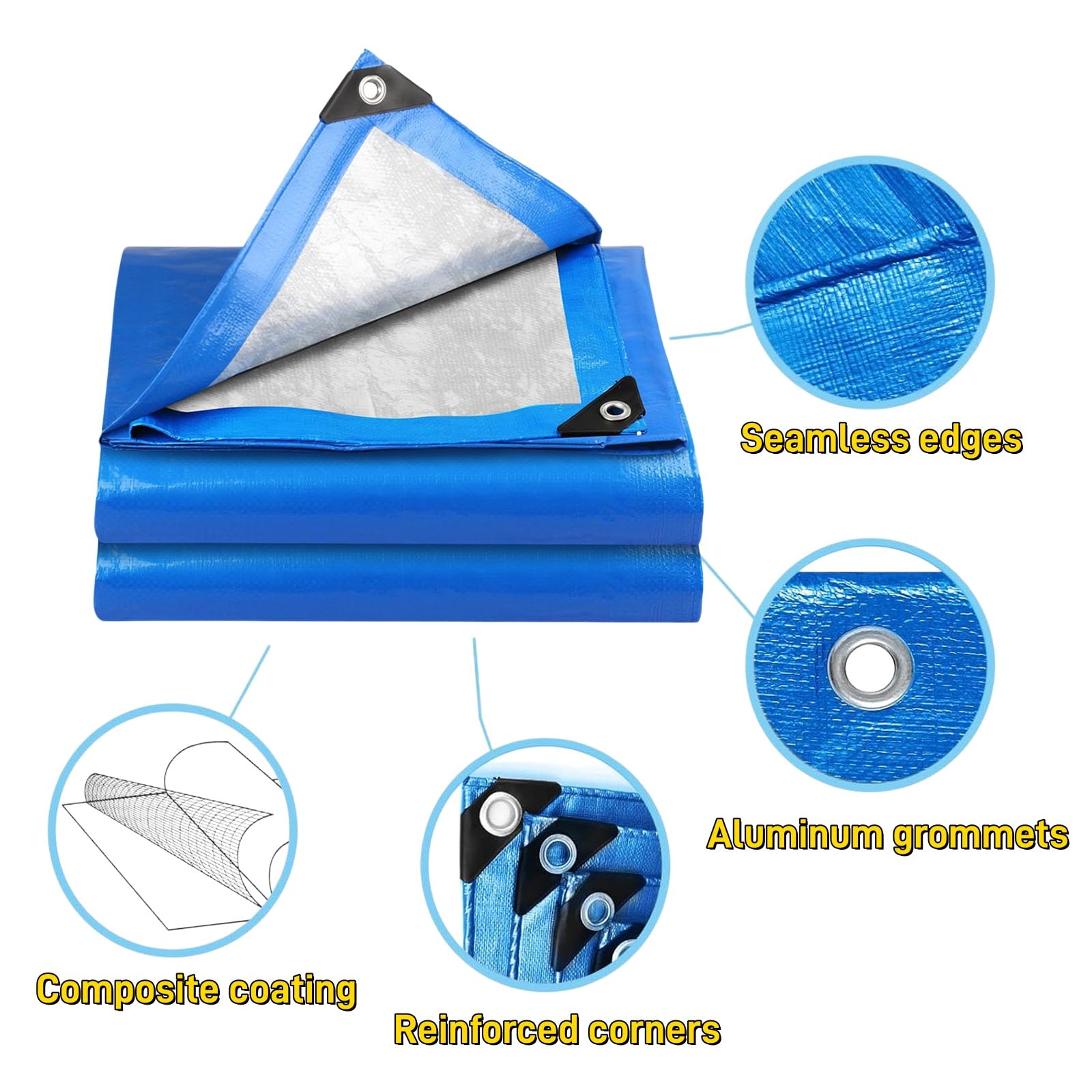 Lona de Protección Lona Protectora con Ojales 230x300cm Azul Plata
