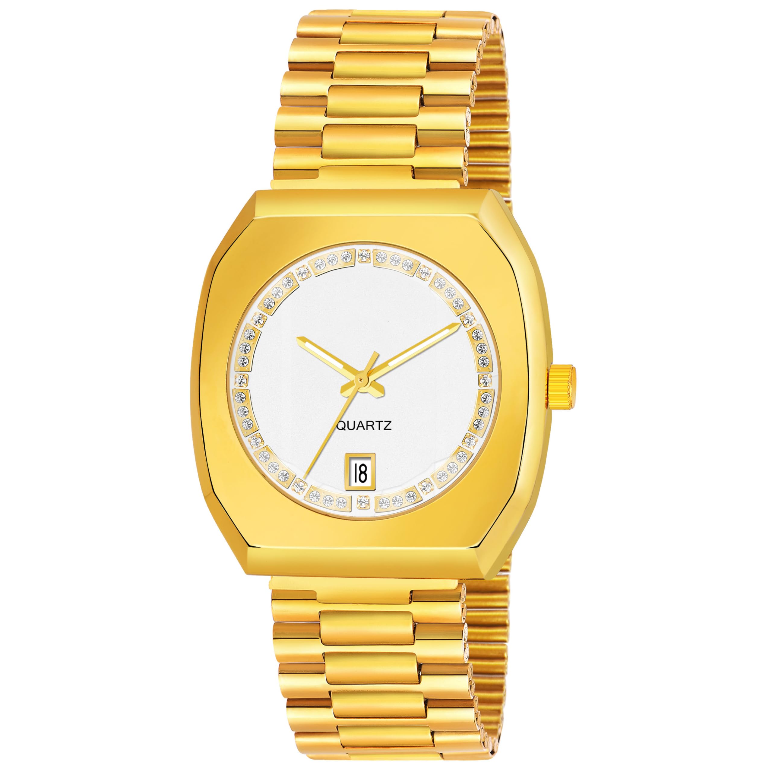 Shocknshop Gold Date Stainless Steel Strap Analog Watch for Men & Boys (White Dial & Gold Strap) -WCH108 (B0CX5J38LK) Amazon Price History, Amazon Price Tracker
