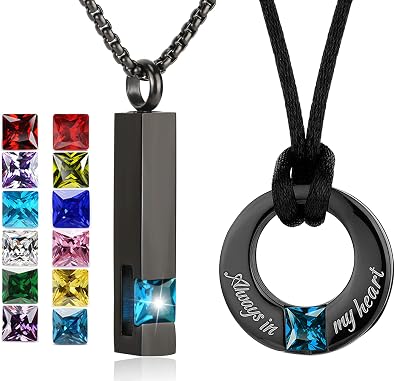 YOUFENG 2pcs Urn Necklaces for Ashes Birthstone Cube Urns for Human Ashes Memorial Cremation Urn Locket Keepsake Ashes Jewelry 12