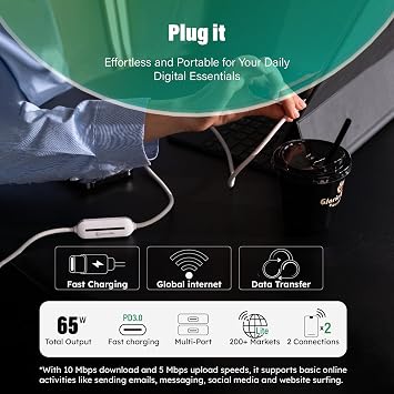 GlocalMe UniCord Charging Cable and Numen Air 5G Hotspot with 50GB US/CA/MX Data 90Days