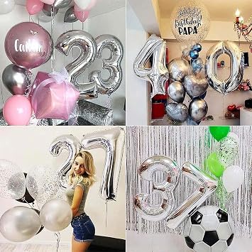 Rakam Folyo Balon 34 inç 76-82 cm (Gümüş, 1)