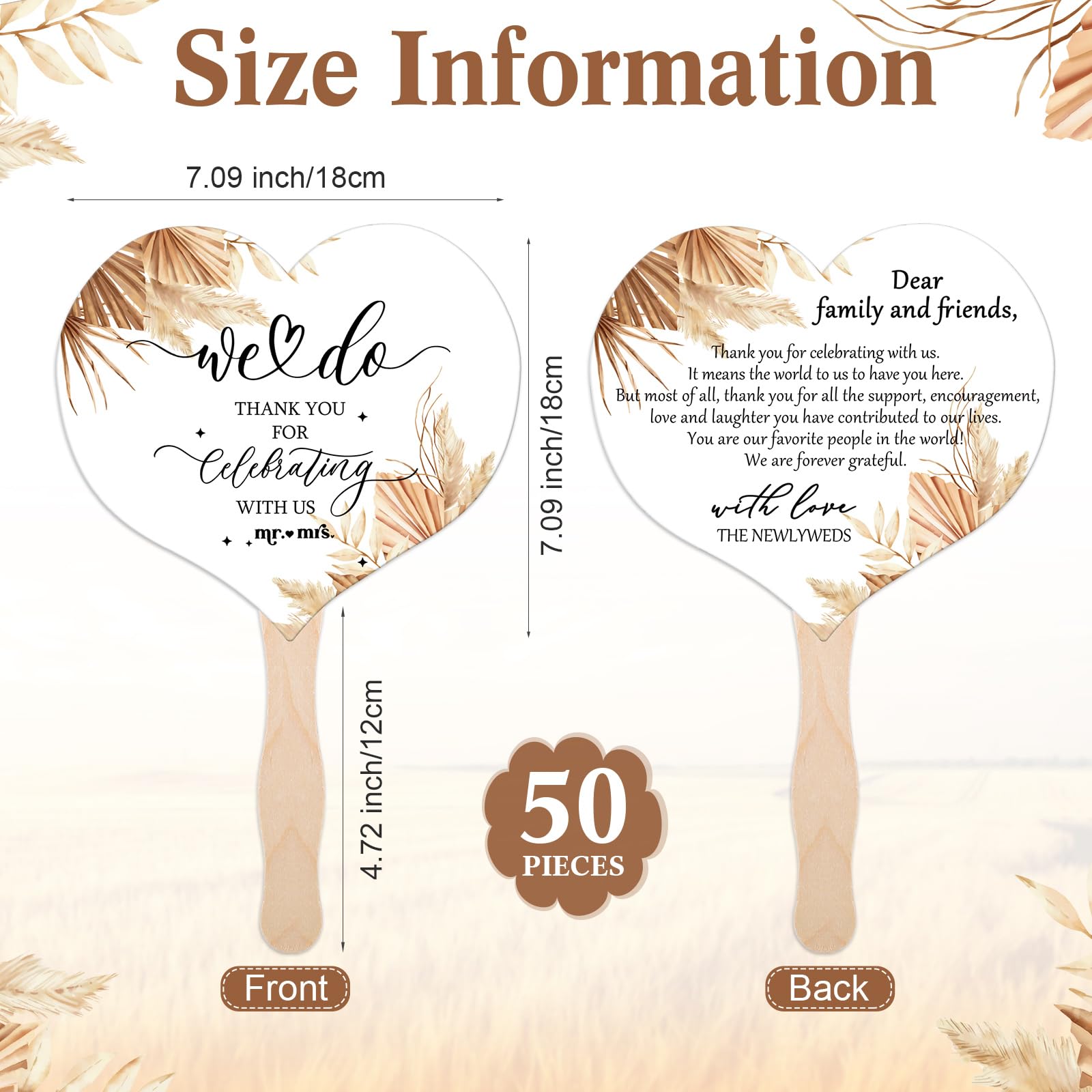 Hochzeitsfächer für Gäste, Boho-Hochzeitsgeschenke, 50 Boho-Herzen, Papierfächer mit Holzgriff, 1 Stück Love Can Be Hot Holz-Tischschild, Brautparty, Gastgeschenk