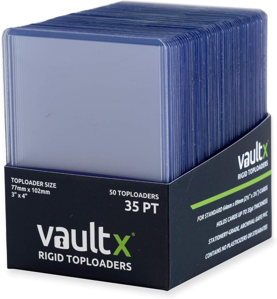 Vault X 35pt Toploaders (50 Pack) 3" x 4" Rigid Card Holders for TCG | Protects & displays cards, 35pt rigid. Seamless, crystal-clear 3" x 4" toploaders. 50-pack for sports cards & collectors.