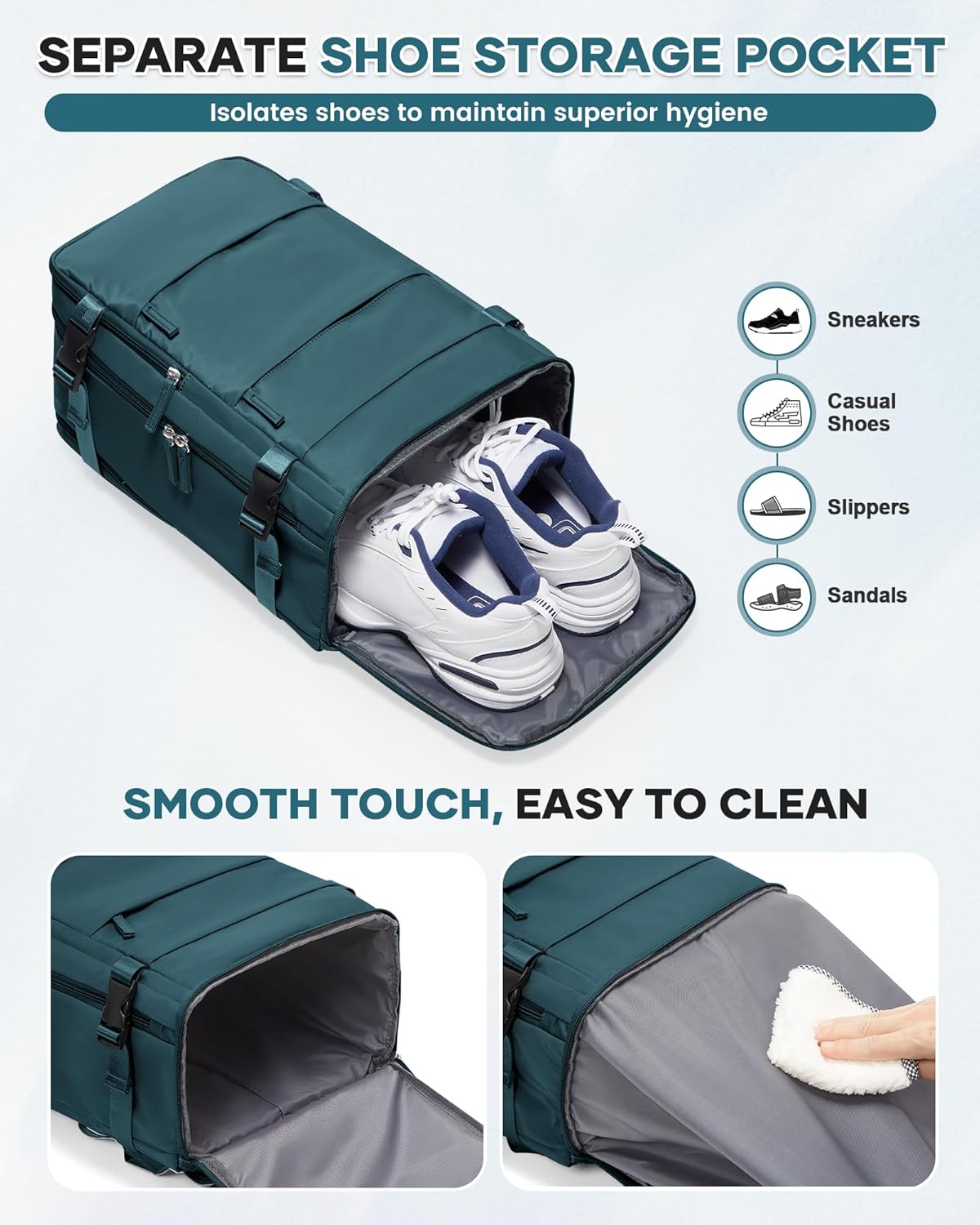 SEAFEW Travel Backpack for Women, Carry on Luggage Backpack Flight Approved Travel Backpack, Waterproof Outdoor Hiking Rucksack Casual Daypack 14 Inch Business Laptop Backapck Men Peacock Blue - Image 6