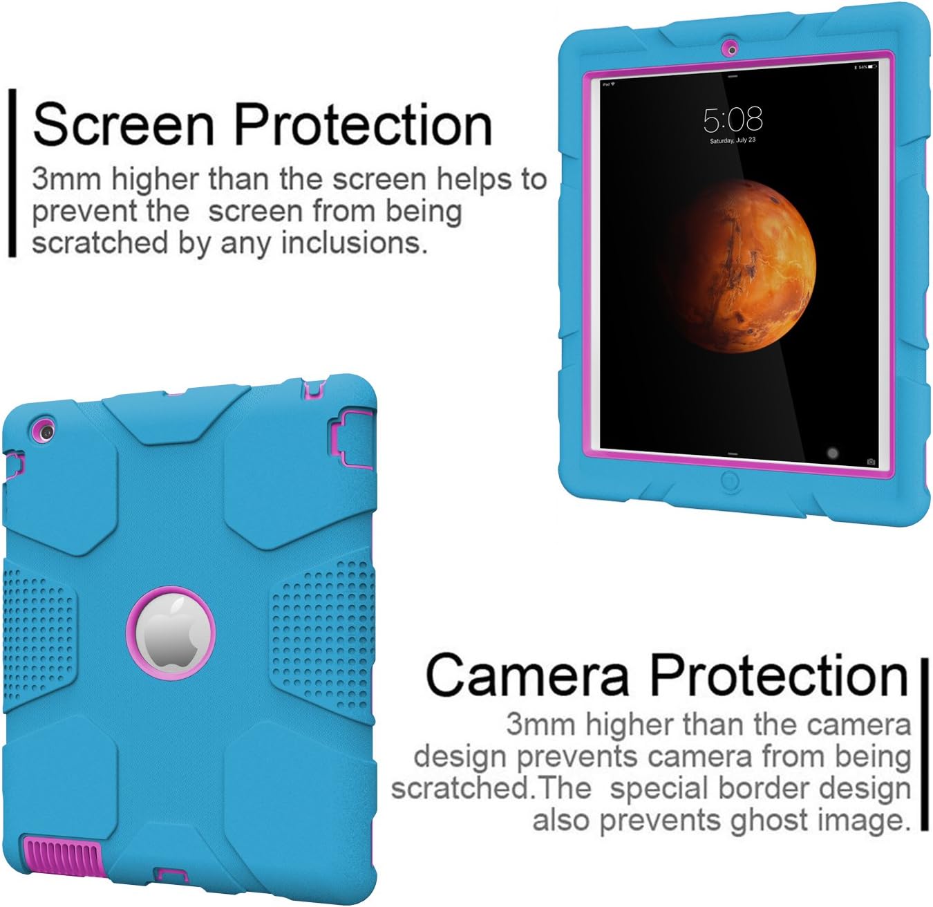 Hocase iPad 2/3/4 Case, Heavy Duty Shockproof Protection Hard Plastic+Rugged Silicone Rubber Bumper Dual Layer Protective Case for Apple 9.7-inch iPad 2nd/3rd/4th Generation - Sky Blue