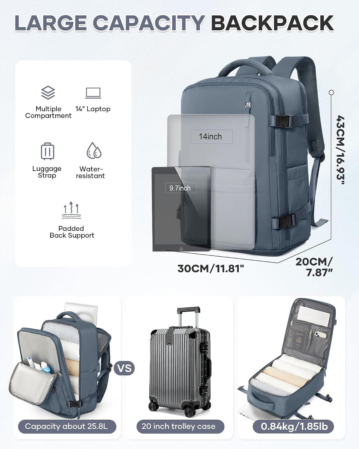 WONHOX mochila de viagem, A92 - joia azul, Large, Puro WONHOX mochila de viagem, A92 - joia azul, Large, Puro