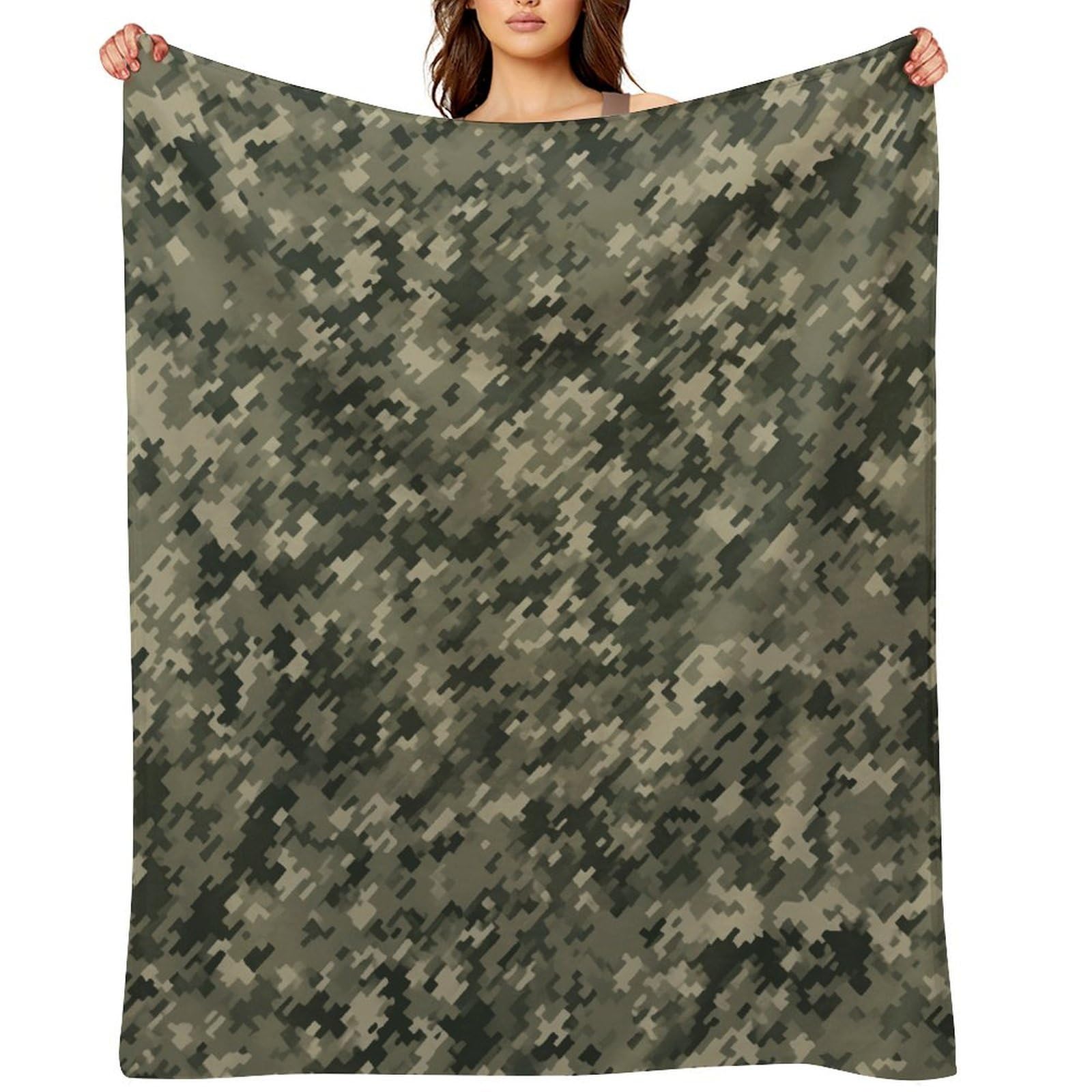 Flannel Fleece Throw Blanket - 60"x80" Super Soft Plush,Lightweight Wrinkle Resistant Cozy Military Woods Camouflage Blanket for Couch Sofa Bed Travel Camping and Gift