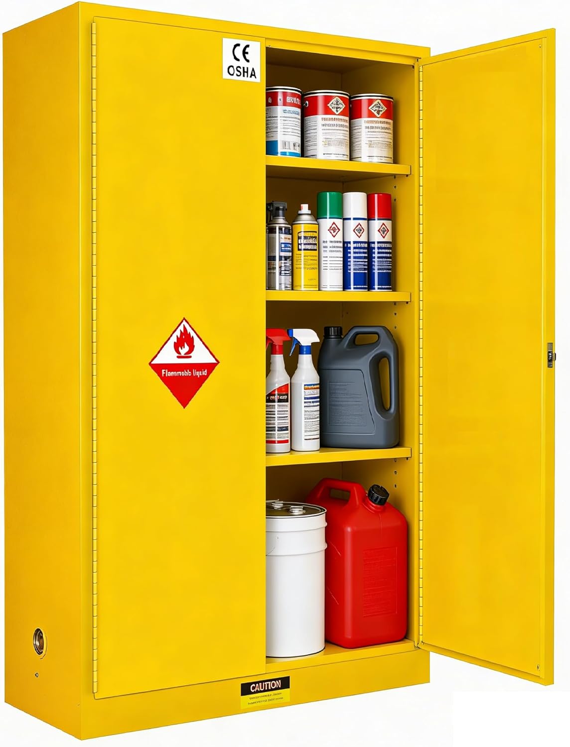 80 Gallon Flammable Safety Cabinet, 21'' x 45'' x 70'' Fire Resisitant Cabinet w/3-Point Lock & Ventilation, Galvanized Steel Fuel Storage Cabinet for Commercial and Industrial Use, Yellow