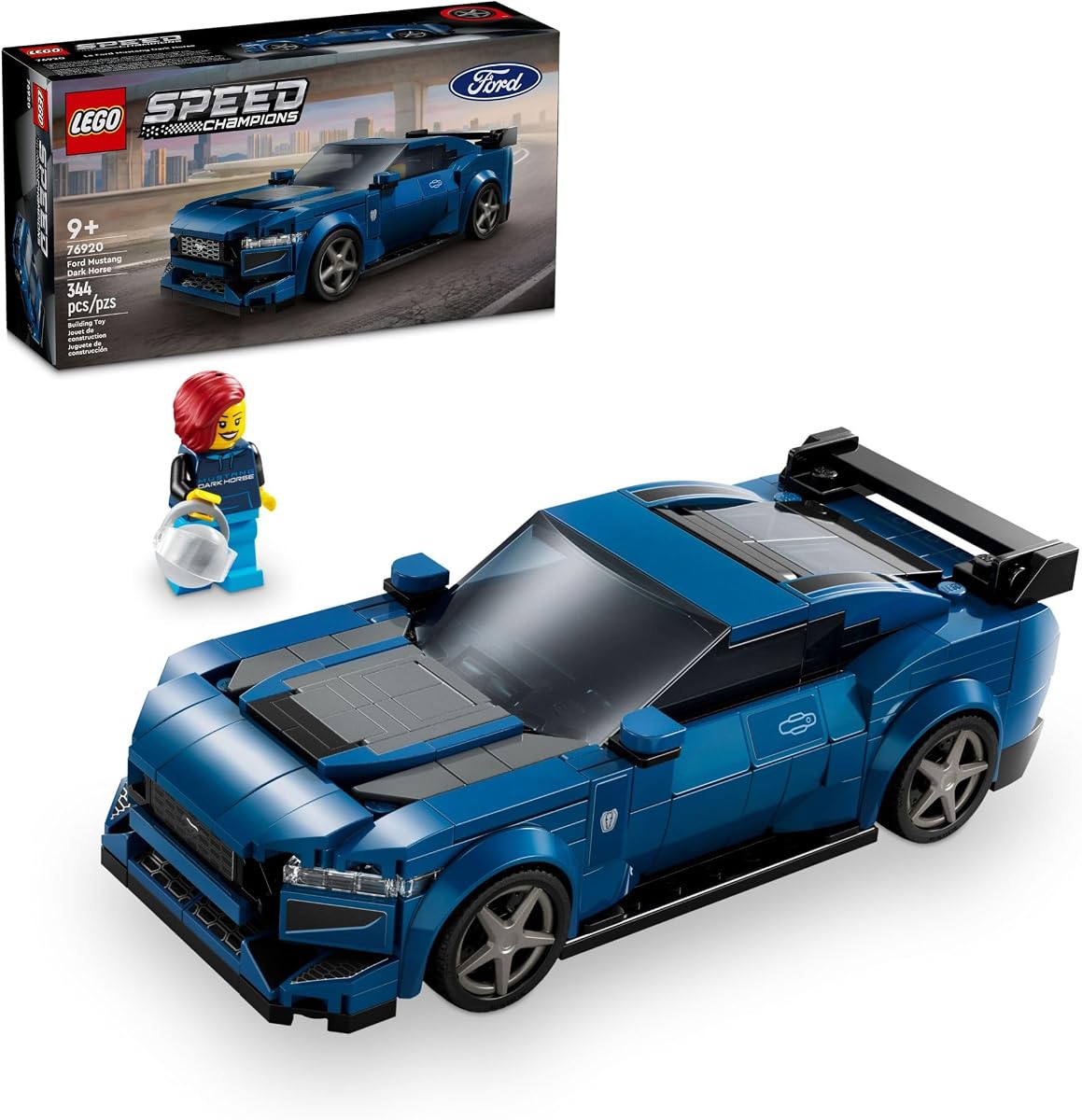 Speed ​​Champions Ford Mustang Dark Horse Coche deportivo de juguete, juguete Ford Mustang para construir para niños, juego de modelo de coche azul, idea de regalo para niños y niñas de 9 años en adelante, 76920