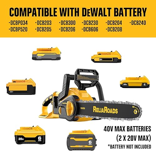 Miniatura 2 de ReliaRoads - Motosierra sin escobillas de 16 pulgadas, de 40V (2 x 20V MAX) inalámbrica con batería recargable compatible con batería DeWALT, ideal
