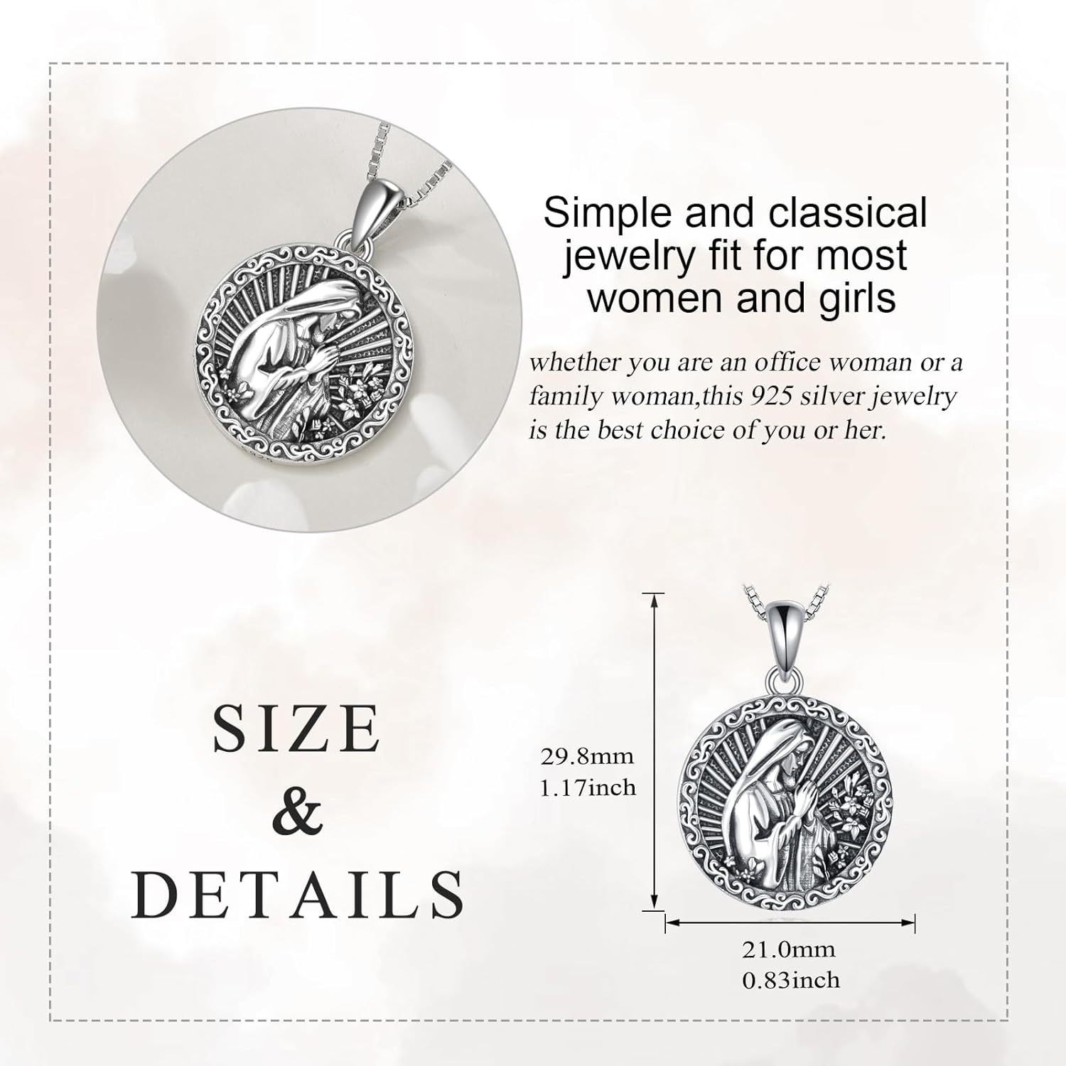 Virgin Mary Necklace 925 Sterling Silver Virgin Mary Pendant Catholic Miraculous Medal Necklace Virgin Mary Jewelry Gifts for Women - Image 6