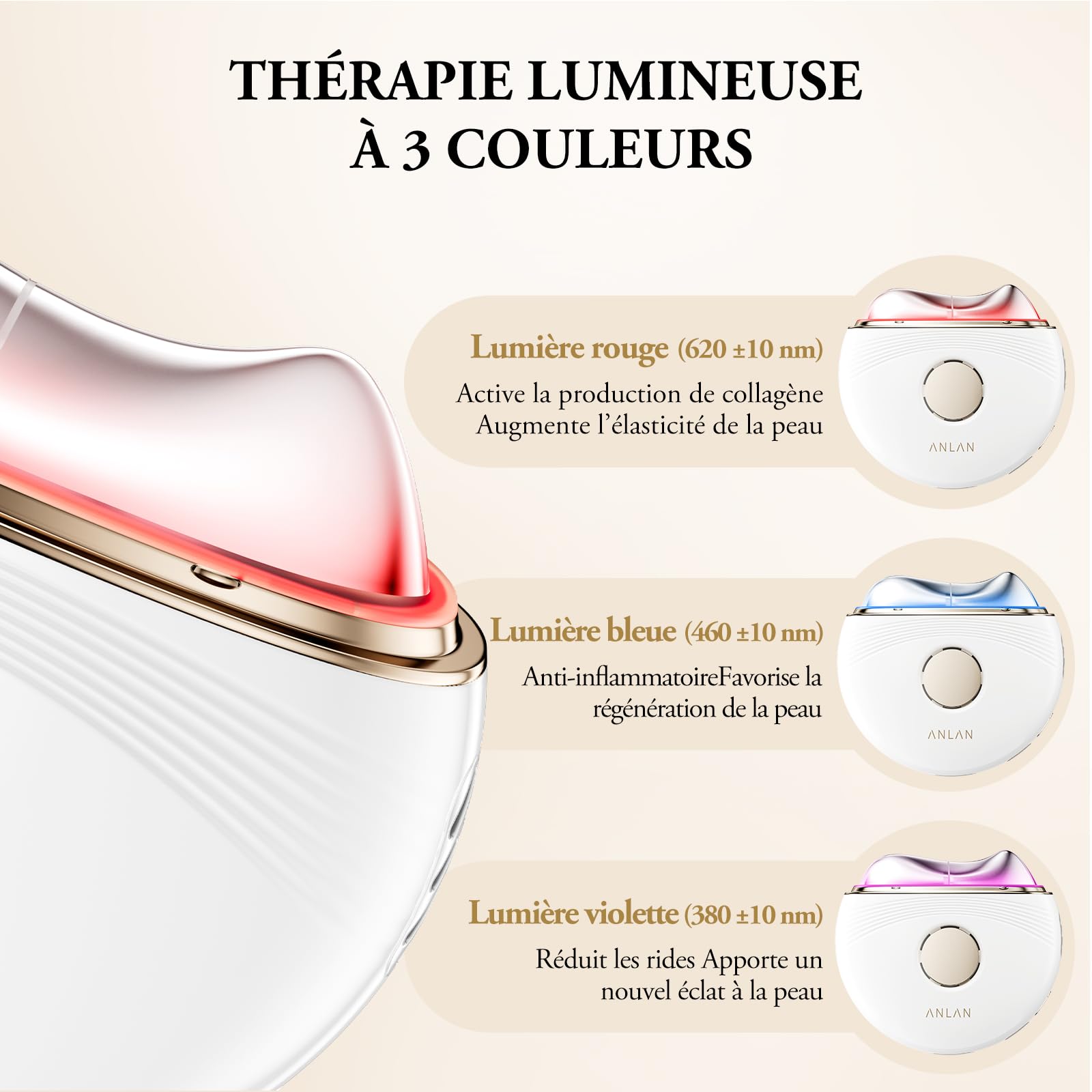 ANLAN Gua Sha Visage Électrique Appareil Massage, Appareil Anti Rides Visage, Chaud et Froid Modes, 3 Colore Appareil de Beauté, Massage Visage Pour Lifting Visage et Cou Double Menton Appareil