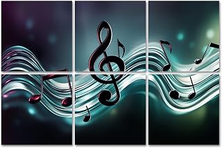 6 Panels Art Acoustic Panels Abstract Music Notes Flowing Waves Light Effects Soundproof Wall Panels Padding Decorative Sound Absorbing Panel 72"x48" for Recording Studios Home