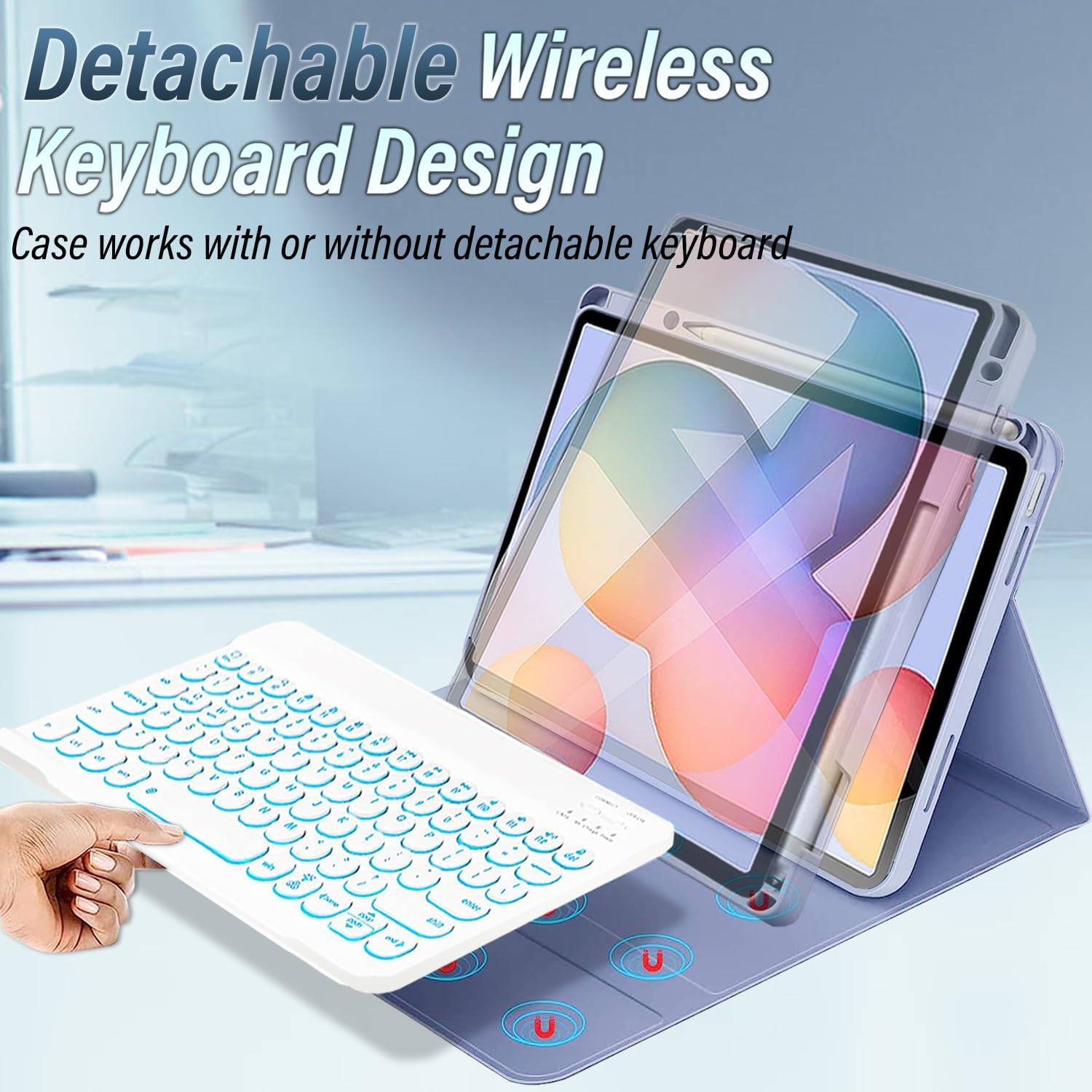 Backlit Keyboard Case for Samsung Galaxy Tab S6 Lite 10.4 Inch 2022/2020, Wineecy 7 Color Light Detachable Wireless Keyboard with 360 Rotatable Case for Galaxy Tab S6 Lite 10.4",SM-P610/P613/P615/P619