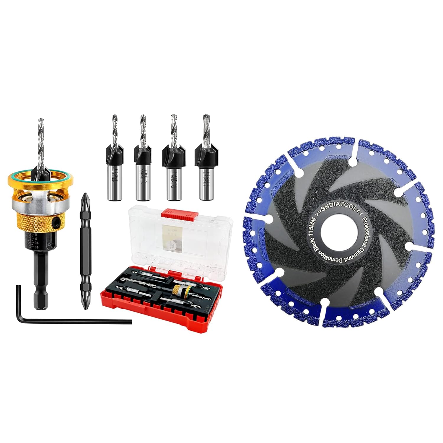 Countersink Drill Bit Set - HSS M2 Counter Sink Adjustable Depth Drill Bit for US Wood Screw, 1/8" 9/64" 5/32" 11/64" 3/16" 82° Counter-Bore