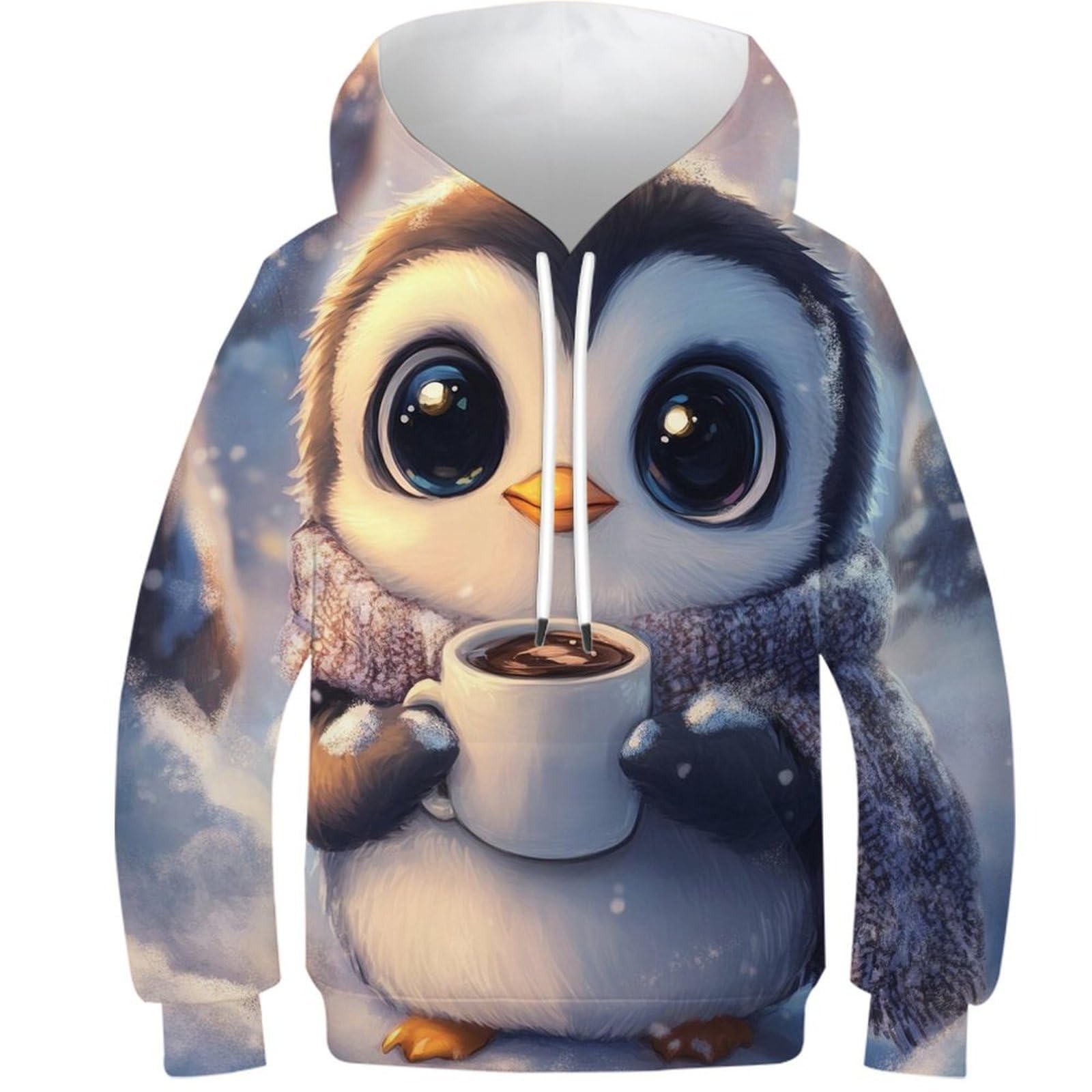 Sweat capuche enfant 12-14 ans avec motif pingouin 3D forêt de neige vêtement hiver unisexe
