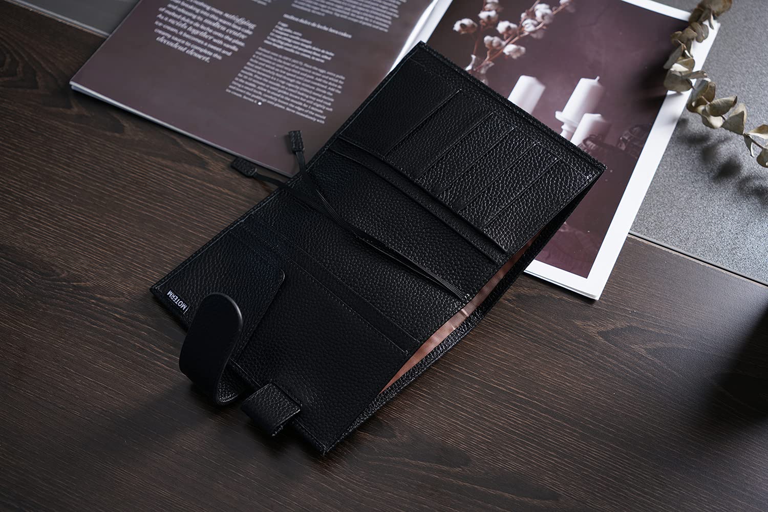 Moterm Leder Cover für A6 Notizbuch - Passt Hobonichi Cousin,Stalogy und Midori MD Planer,mit Stiftschlaufe,Kartenfächer und hintere Tasche (Kiesel-Schwarz)