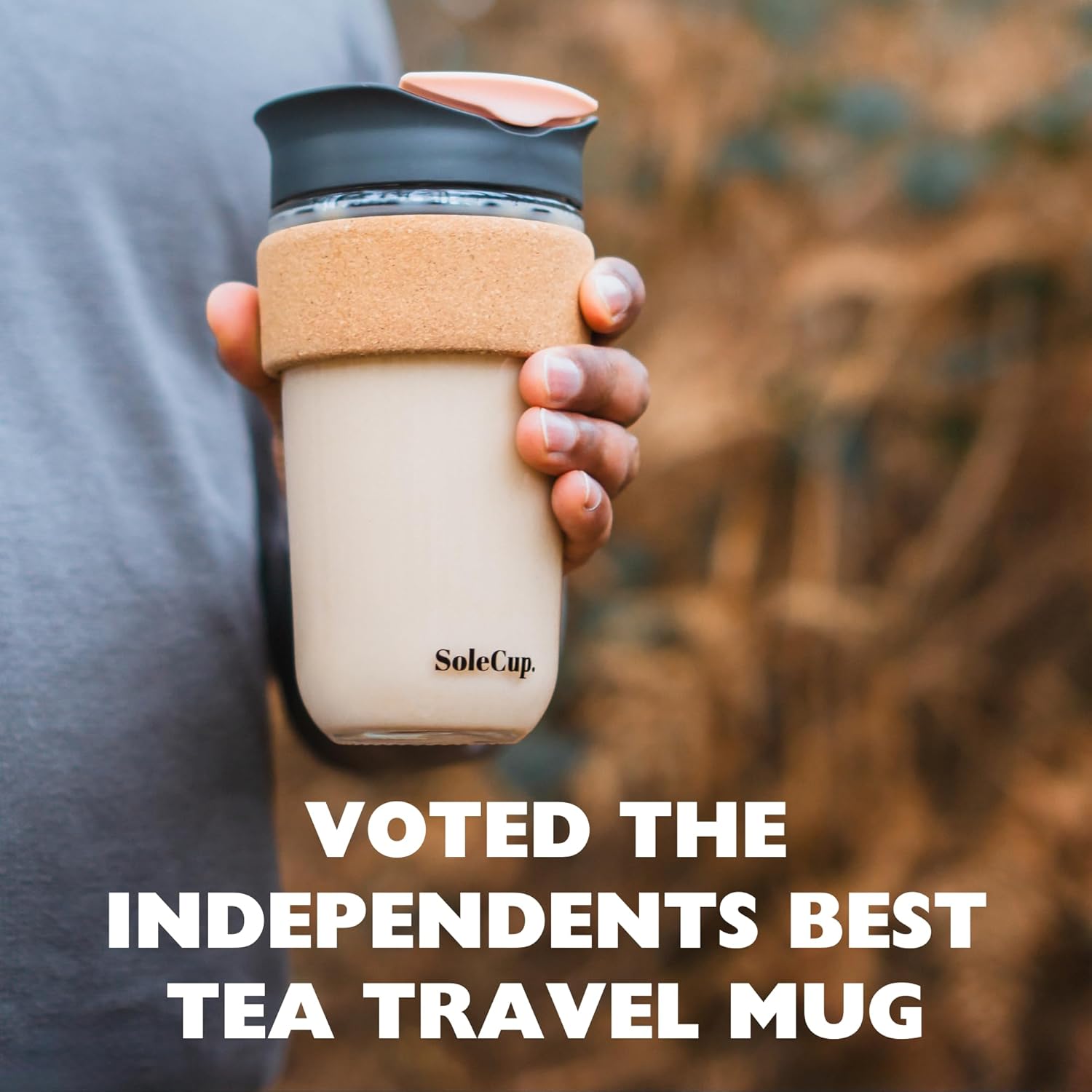 Large Travel Mug - Reusable Insulated Coffee Mug - 18oz/530ml BPA-Free Hot Drink Travel Mug with Lid & Cork Band (Gray and Pink, 18oz) - Image 9