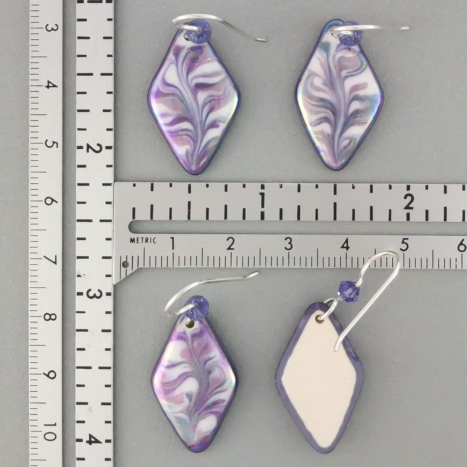 Purple Lover Drop Earrings Lightweight Porcelain Sterling Silver Wires Gift for Women