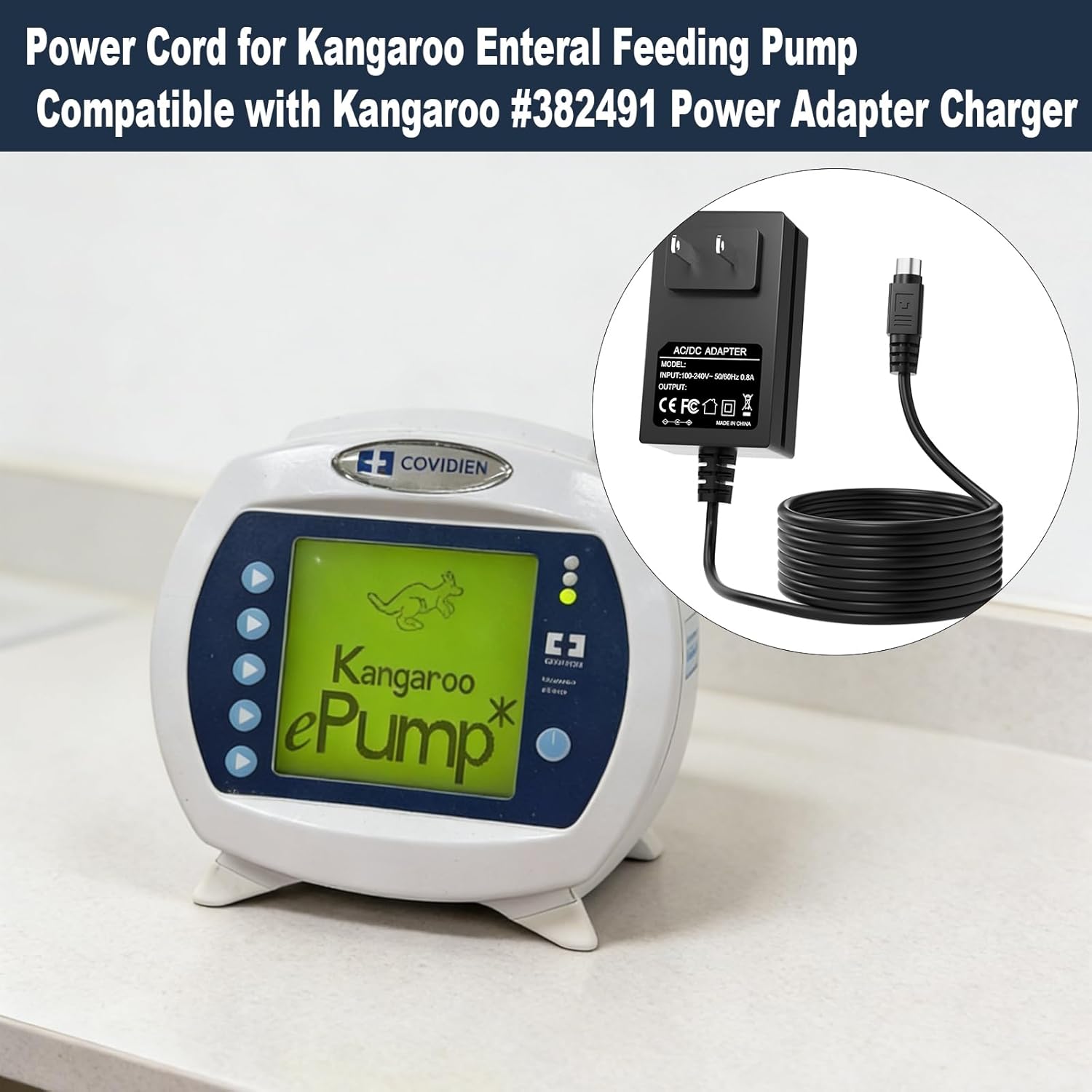 Power Cord for Kangaroo Enteral Feeding Pump Compatible with Kangaroo #382491 Power Adapter Charger
