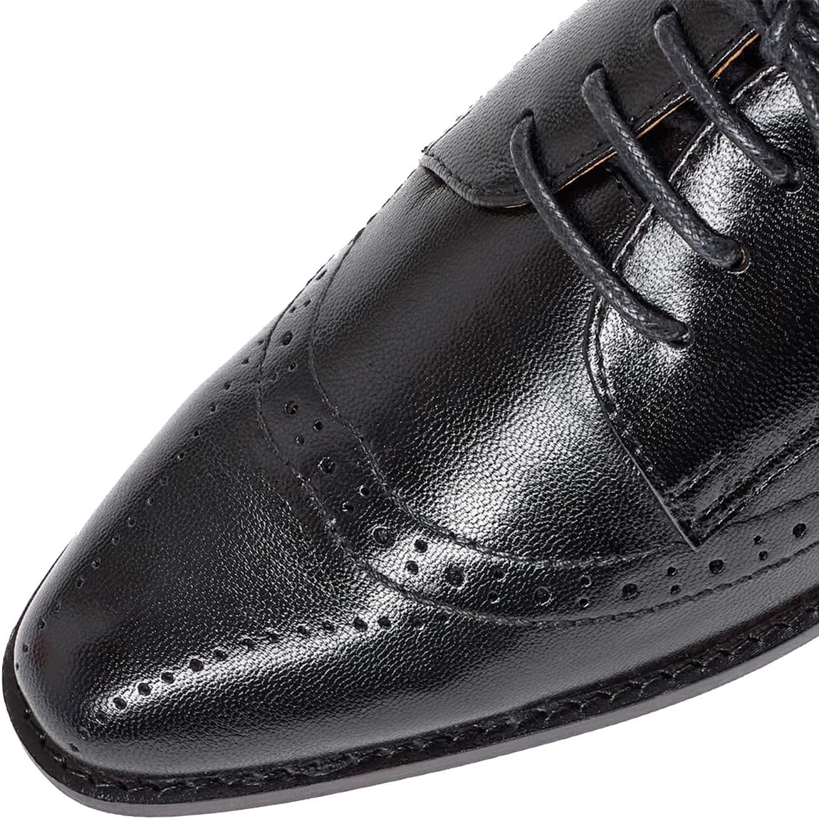 Mona flying Women's Leather Chunky Heel Brogue Oxfords Lace up Dress Pumps