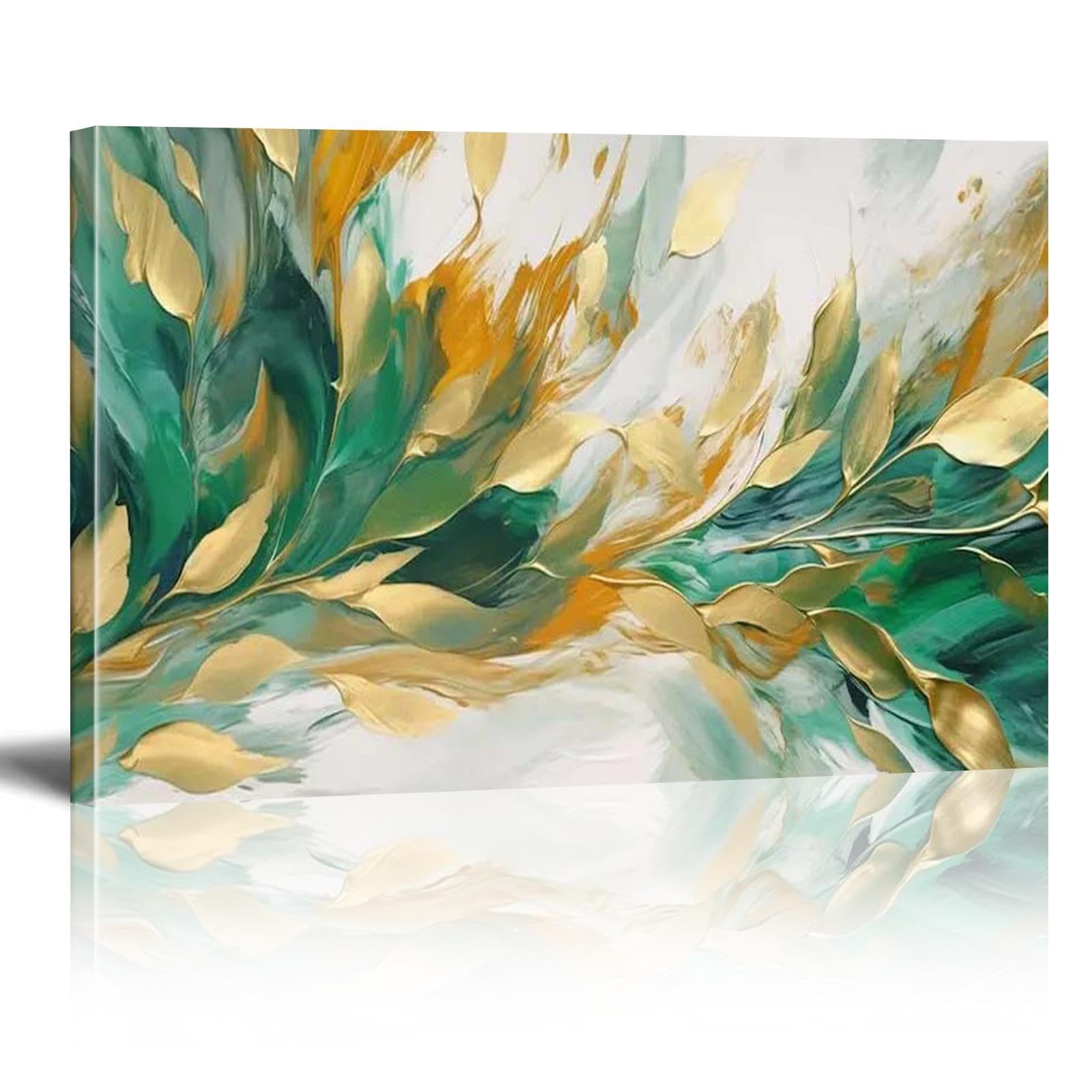 LMYSXAOZ Art Abstract Canvas Pictures Large Gold Green Prints Print Oil Painting Paintings Wall Picture(55x110cm/Frameless)