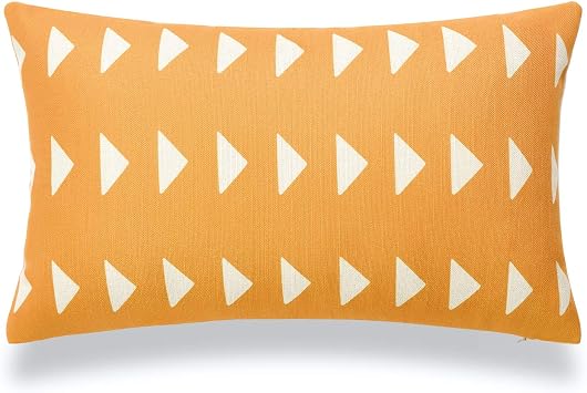 Hofdeco African Mudcloth Lumbar Pillow Cover Only, Mustard Yellow Triangle, 12"x20"