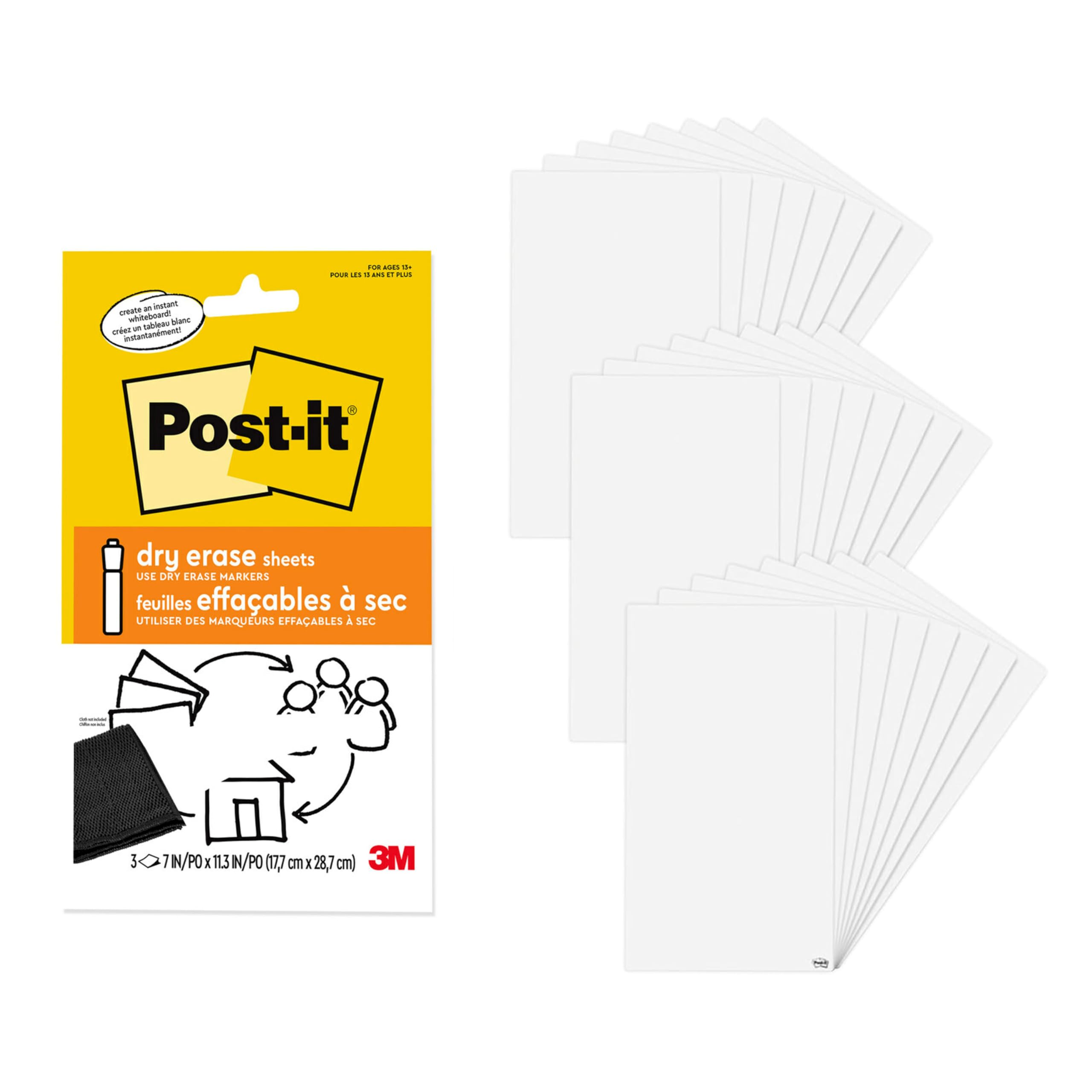 Post-it Dry Erase Sheets, 7 in x 11.3 in, 24 Sheets, Sticks Securely and Removes Cleanly