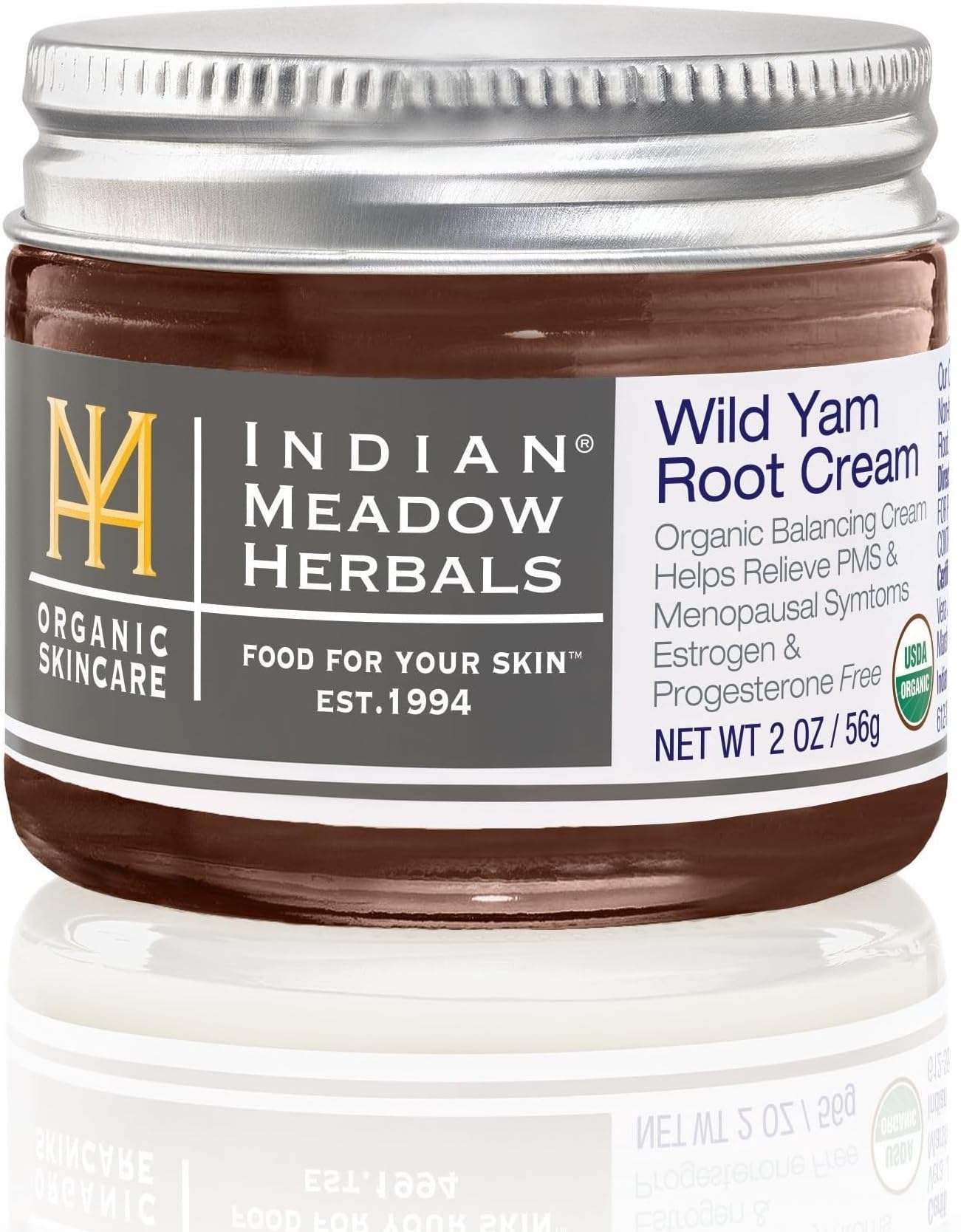 Indian Meadow Herbals Wild Yam Root Cream (2oz) - USDA Certified Organic Balancing Cream for PMS & Menopause Relief - Estrogen & Progesterone-Free. Handmade By US. Woman-owned & Operated Since 1994.