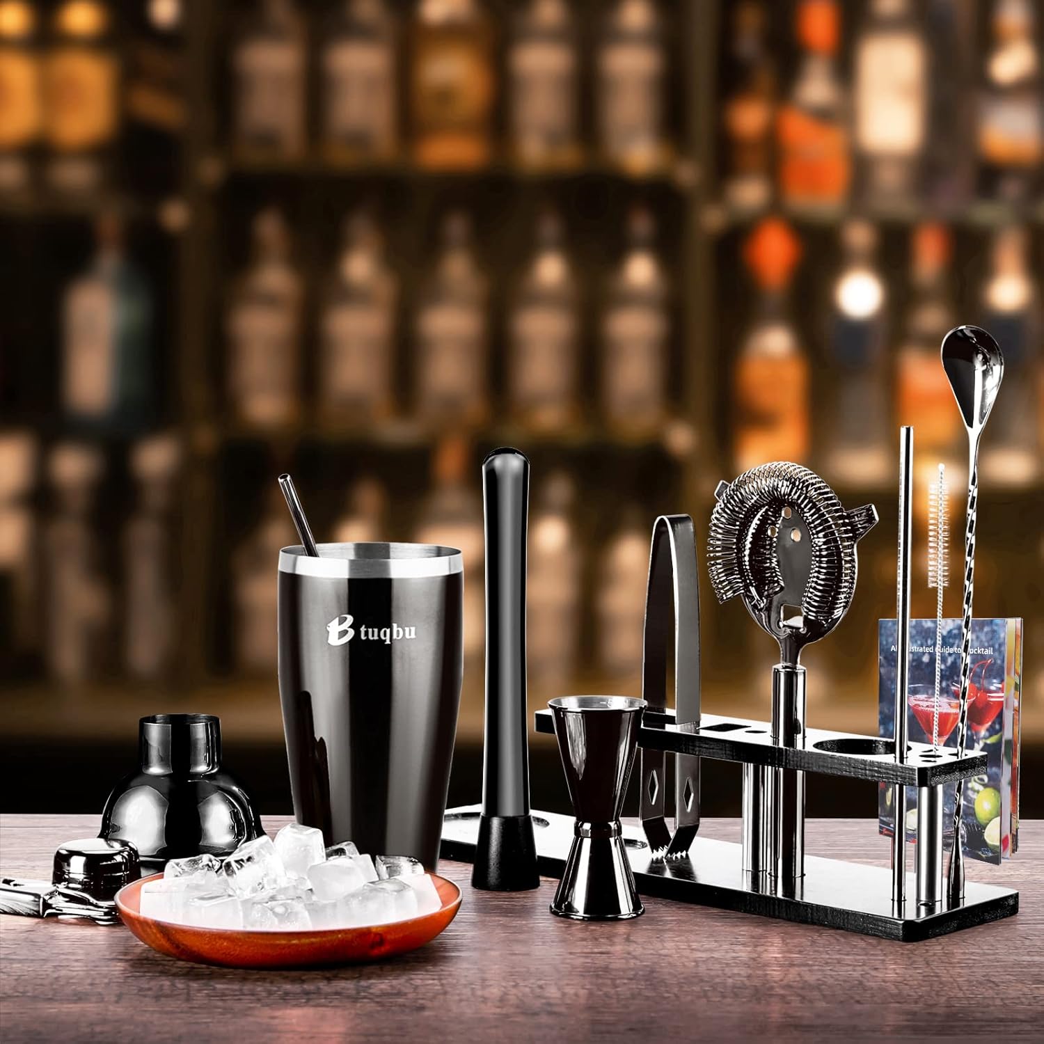 Bartender Kit with Stand, 11 Piece Set, Cotail Shaker Set Shaker Bar