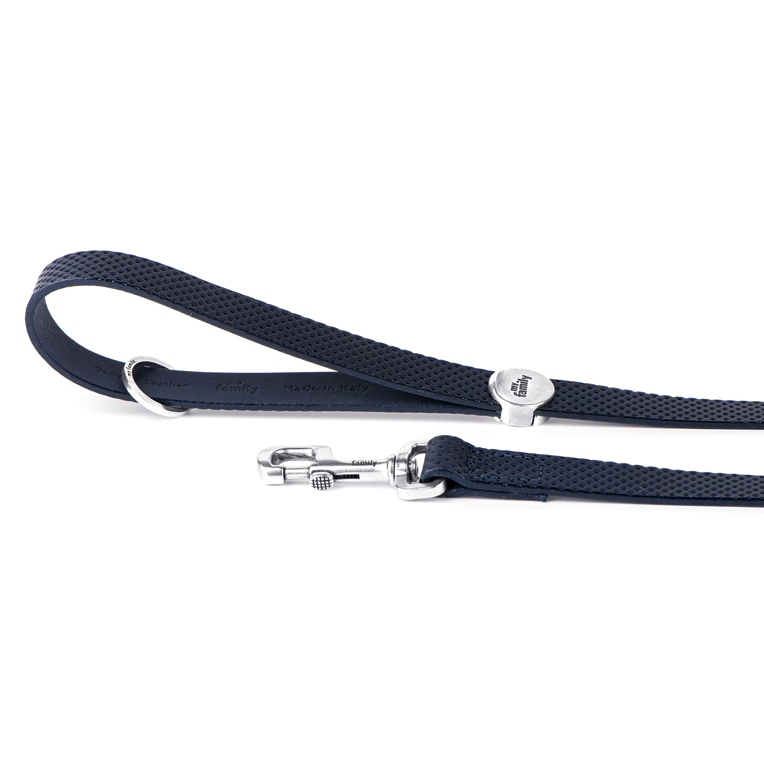 MyFamily Guinzaglio per Cane in Vera Pelle Italiana Made in Italy, Finiture Metalliche in Argento Antico, Pratico e Confortevole, Fatto a Mano, Collezione Monza