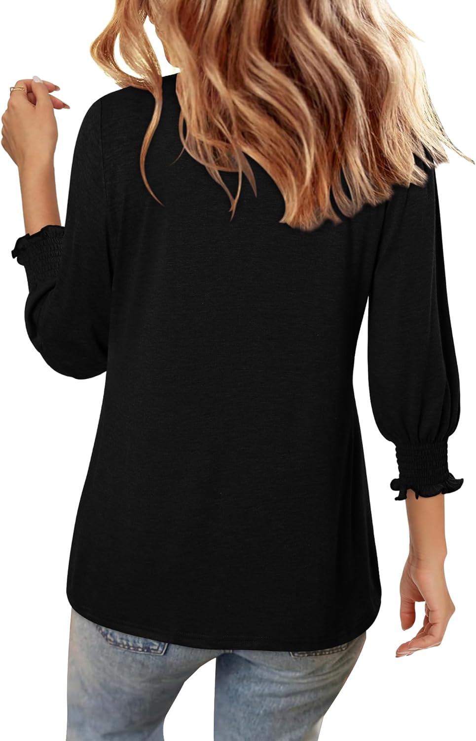 CRAZY GRID 3/4 Length Sleeve Womens Tops V-Neck Lace Tunic Button Down Business Casual Blouses Fall Trendy Outfits 2026 S-XXL - Image 5