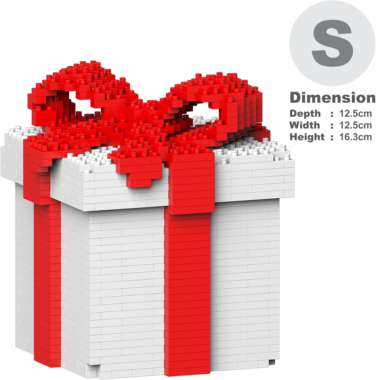 Assembled JEKCA Present Box ST17PB01-S01 with dimensions: Depth 12.5cm, Width 12.5cm, Height 16.3cm.