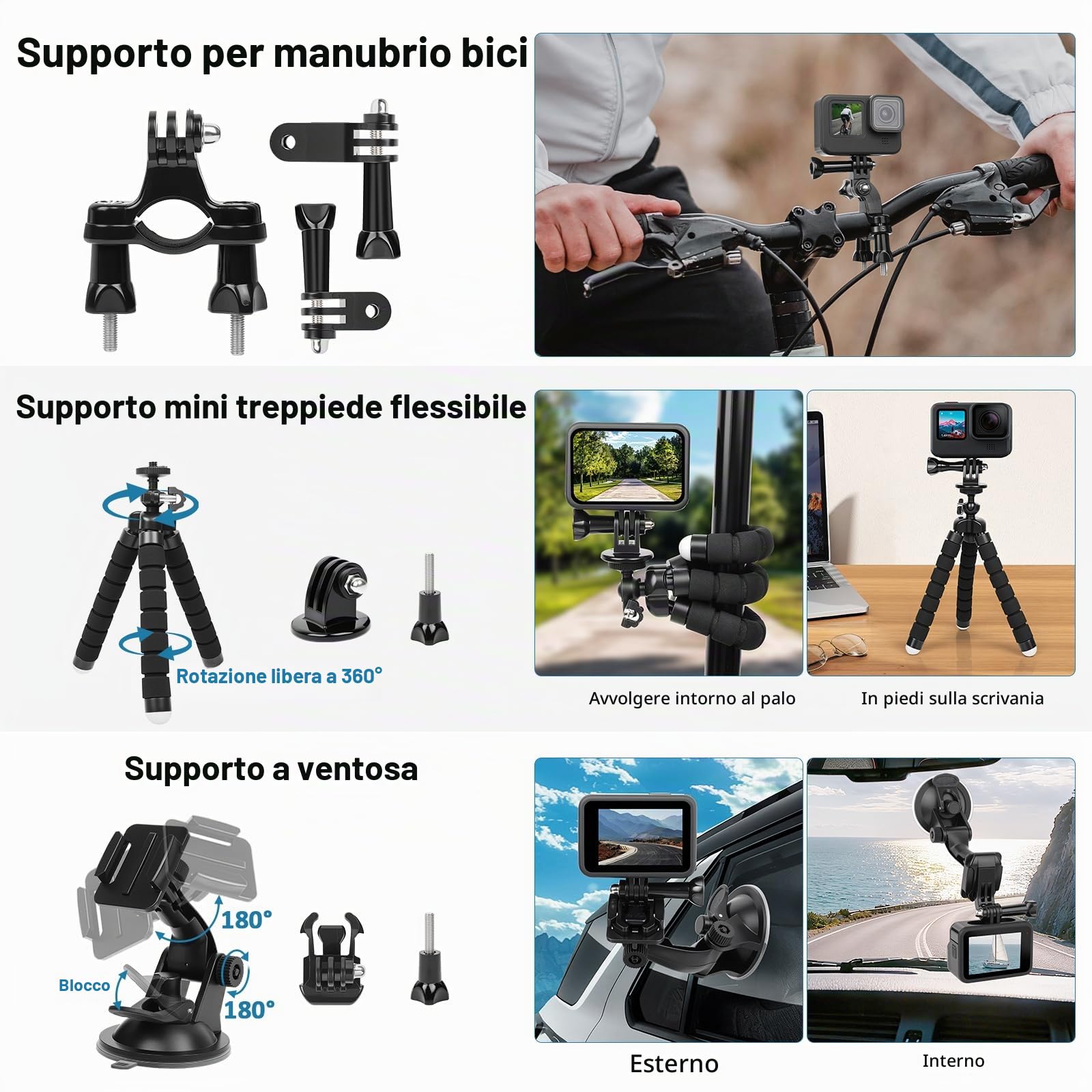 Kit di Accessori per Action Camera ChromLives, Set di Supporti per Action Camera 57 in 1 Compatibile con Gopro Hero 13 12 11 10 9 8 7 6 5/Session 5/Hero 4/3+/3/2/1, DJI Osmo, Akaso, Insta360, Registra