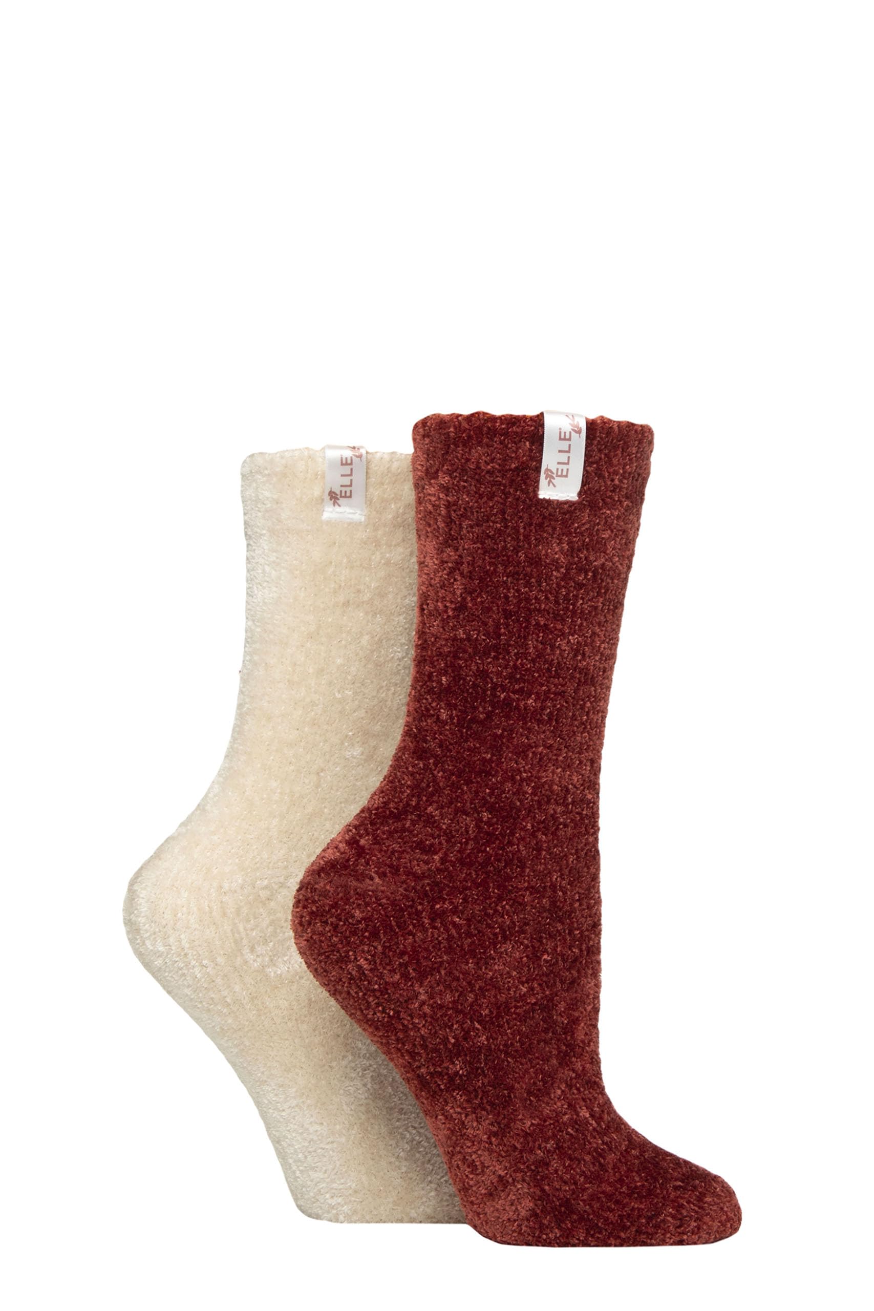 Elle Ladies Super Soft Silky Cosy Chenille Leisure Socks Pack of 2 Size 4-8 in Assorted Colours (UK, Numeric, 4, 8, Regular, Regular, Wild Poppy)