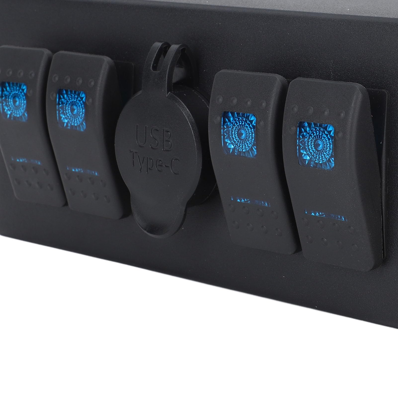 4-krotna skrzynka z przełącznikami kołyskowymi DC 12-24 V ON Off Przełącznik panelu Box z podświetleniem Port ładowania dla łodzi, jachtów, samochodów kempingowych, autobusów