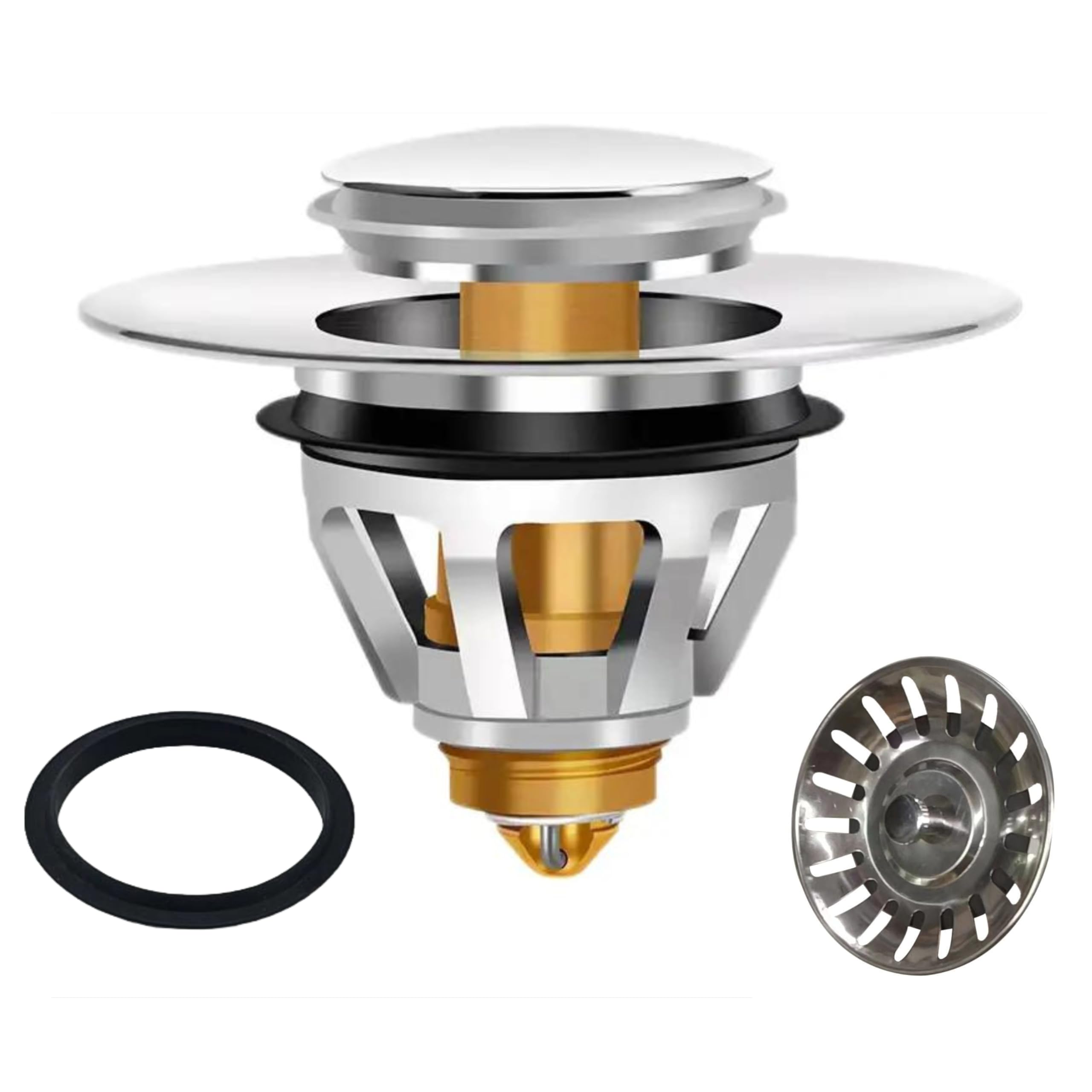Urasawa Size 33.5Mm-38Mm Bathroom Sink Plug Replacement, Bath Basin Plug, Brass Universal Pop Up Drain Stopper With Bounce Core, Push Type Sink Strainer Plug Filter With Hair Catcher No Overflow For Bathroom,34-38Mm