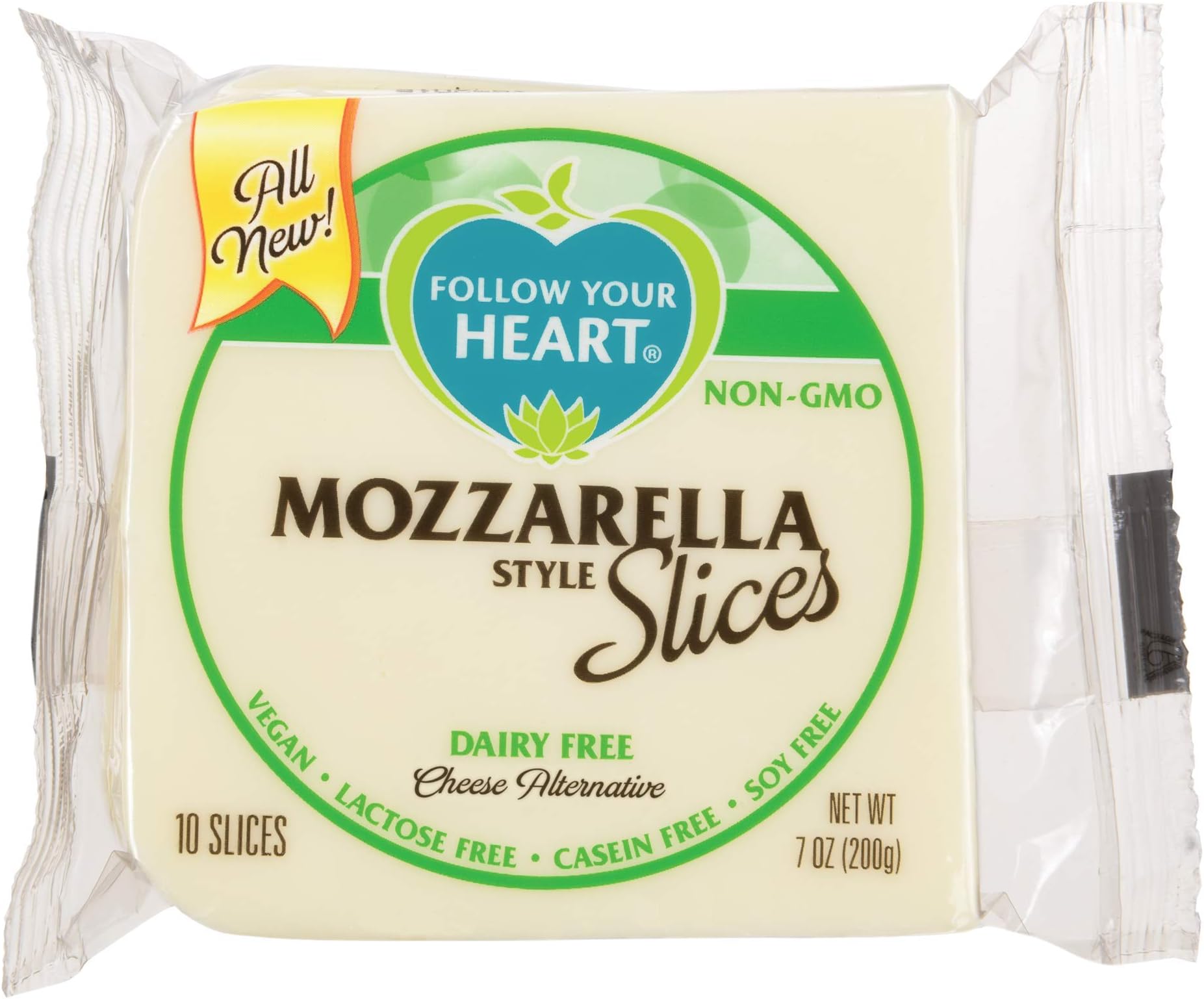 Follow Your Heart Dairy Free, Soy Free, Gluten Free, Vegan Sliced Cheese Alternative 7 ounces (10 Slices) Pack of 12 (Mozzarella)