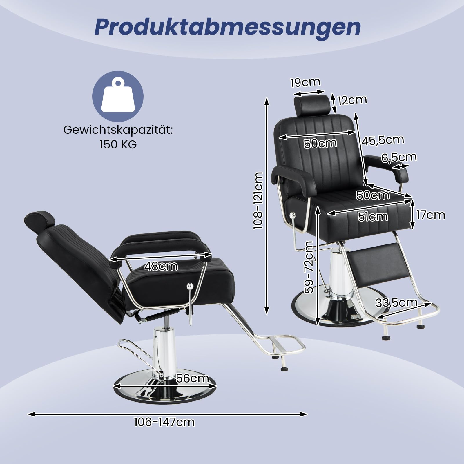 RELAX4LIFE Friseurstuhl mit Hydraulischer Pumpe, Salonstuhl Kippbar Höhenverstellbar 360° Drehbar, bis 150kg
