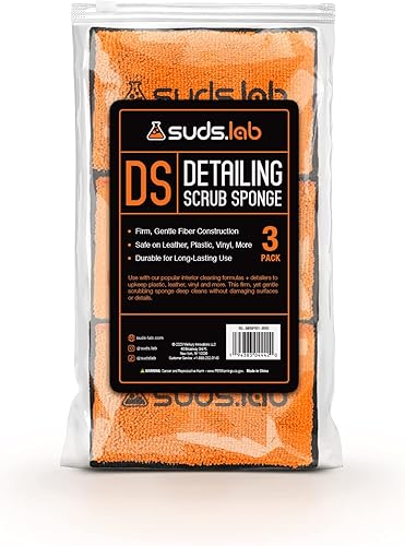 Suds Lab DS - Paquete de 3 almohadillas de microfibra para limpieza y detalles del interior del automóvil, juego de 3, seguras en cuero, vinilo,