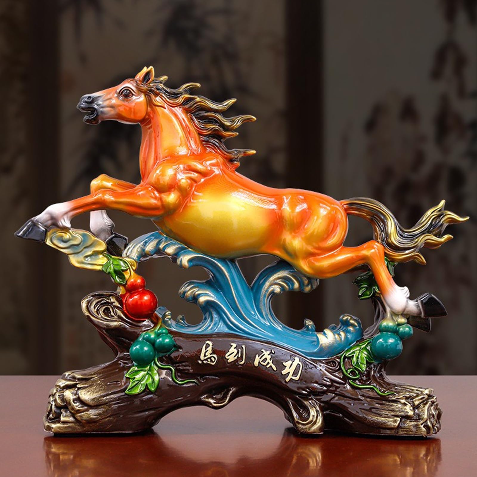 Chiński zodiak statuetka konia, tradycyjna chińska ozdoba na biurko Feng Shui, dekoracja domu, odpowiednia do sypialni, salonów i biur