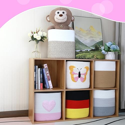 Miniatura 6 de Cubos de almacenamiento tejidos para estantes, cesta de juguetes para bebé para estantes, cestas de almacenamiento elegantes para organizar,
