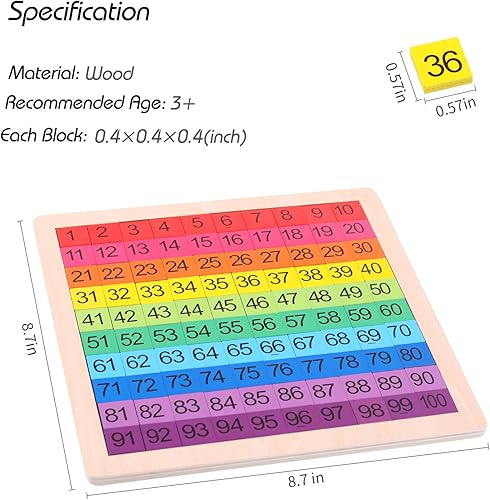 Miniatura 6 de Juguetes Montessori de madera para contar cien tablas de matemáticas, 1-100 números consecutivos de aprendizaje y educativo, juguete para niños