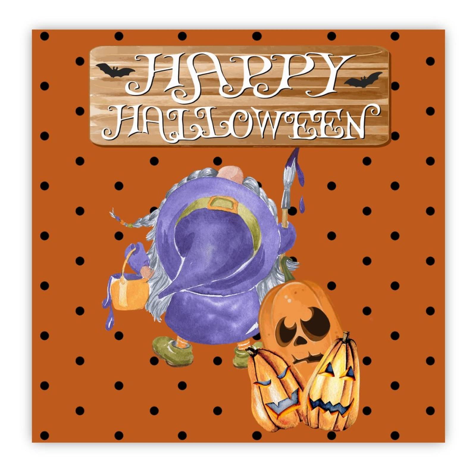 Panneau en bois Happy Halloween carré de 40,6 cm idéal pour une décoration murale primitive