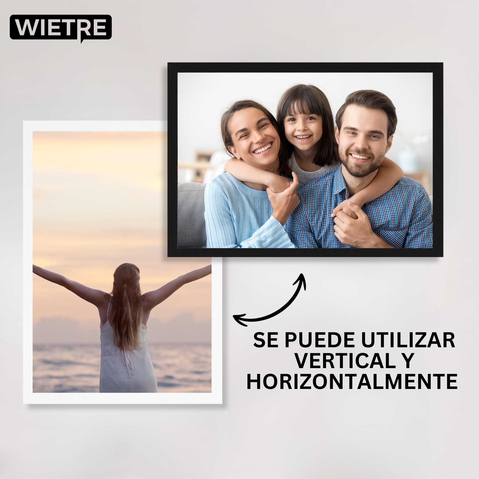 set de 4 marcos A4 21x30 cm madera MDF negra | marco póster | cristal acrílico inastillable | para colgar y poner de pie - para fotos, cuadros y pósters