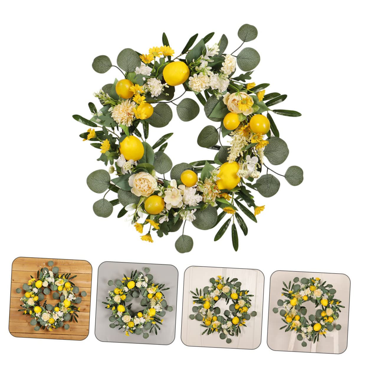 Sommerlicher Zitronenkranz mit Peonie und Eukalyptusblättern Künstlicher Türkranz für Haustürdekoration Langlebiger Pflegeleichter Dekokranz für Sommerfest und Hochzeit