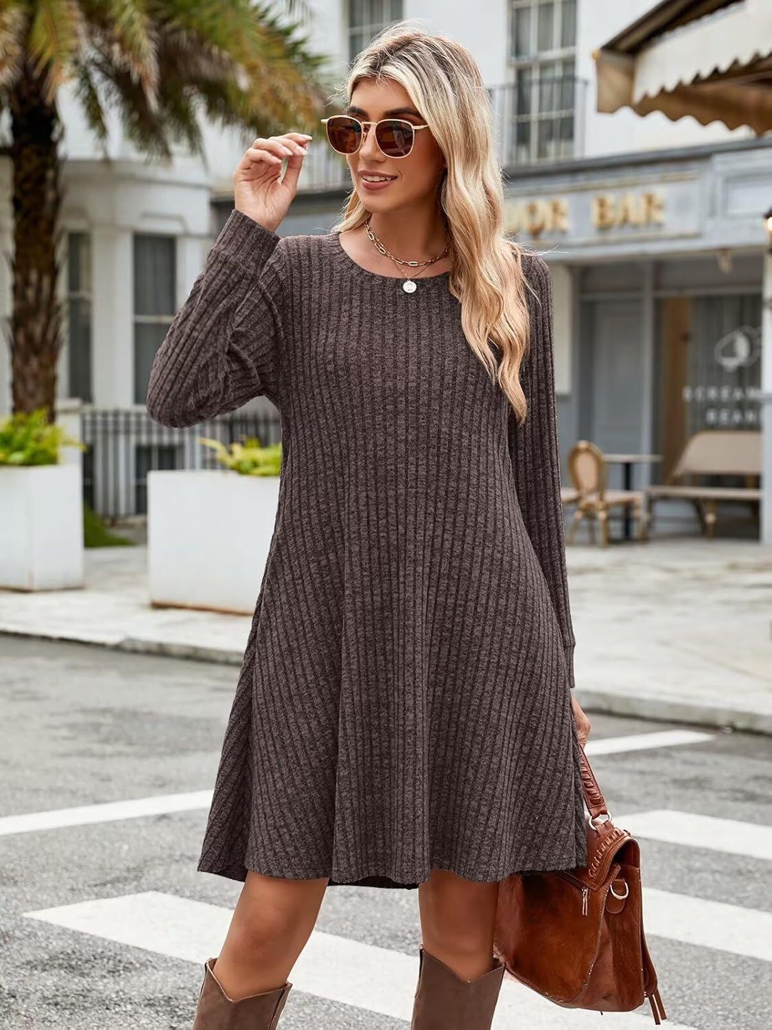 BELAROI Sweater Dress Plus Size Long Sleeve Ribbed Knit Crew Neck Casual Flowy Swing Tunic Pockets Dresses Fall Winter Oufits - Image 3