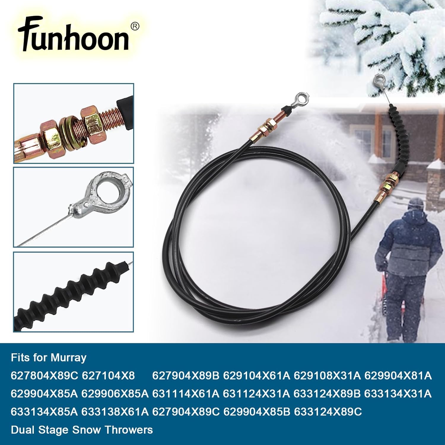 Funhoon 761131MA Chute Control Cable for Murray Dual Stage Snowblowers Snow Thrower