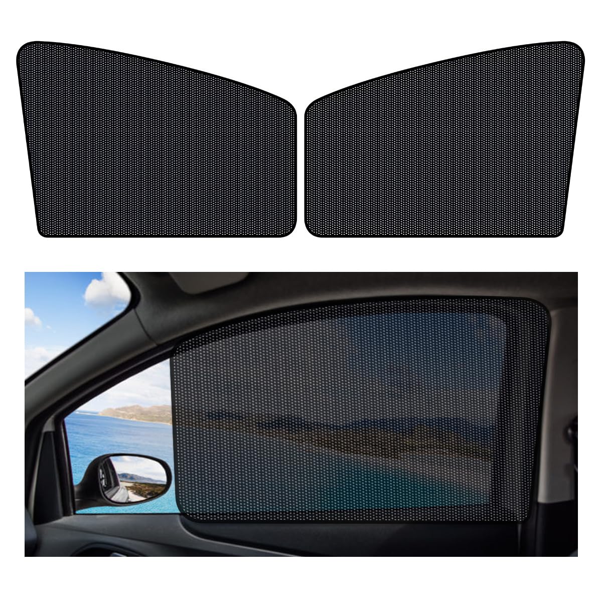 2 PCS Car Side Window Sun Shade, Rear/Front Window Shade, Magnetic Privacy Curtain for Baby and Kids with Sun UV Heat Protection, Universal Car Accessories for Shading (Black, Front Side)
